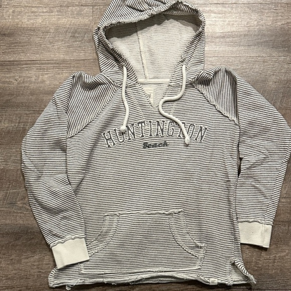 Blue 84 Huntington Beach Striped cream white:Gray Hoodie Sweatshirt Size Medium
